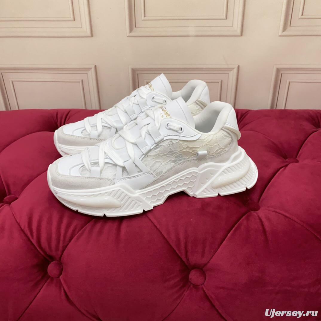 2025 Women Dolce & Gabbana White Mesh Leather Sneakers LY00340