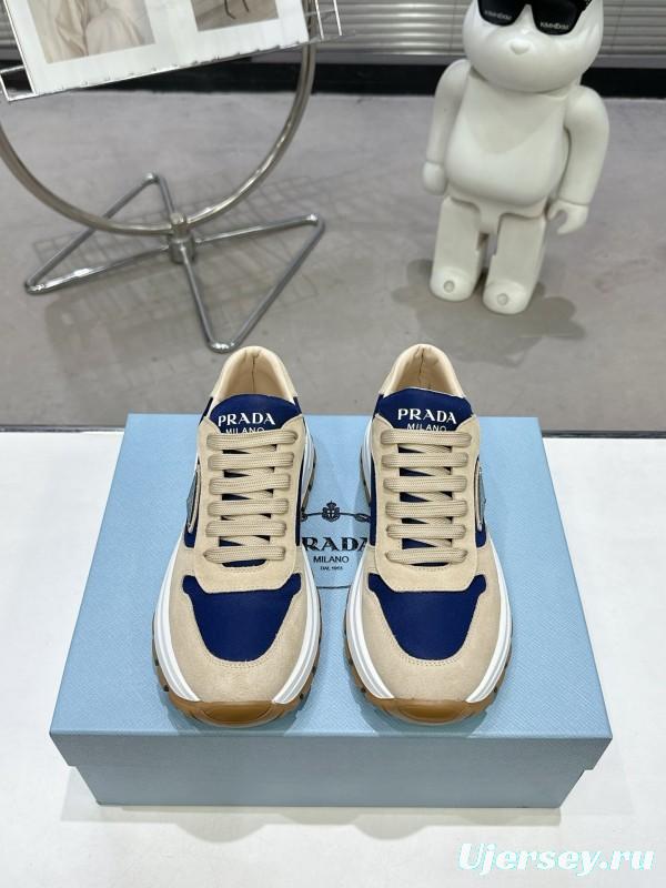 2025 Unisex Prada Blue Beige Suede Leather Sneakers KFY00310