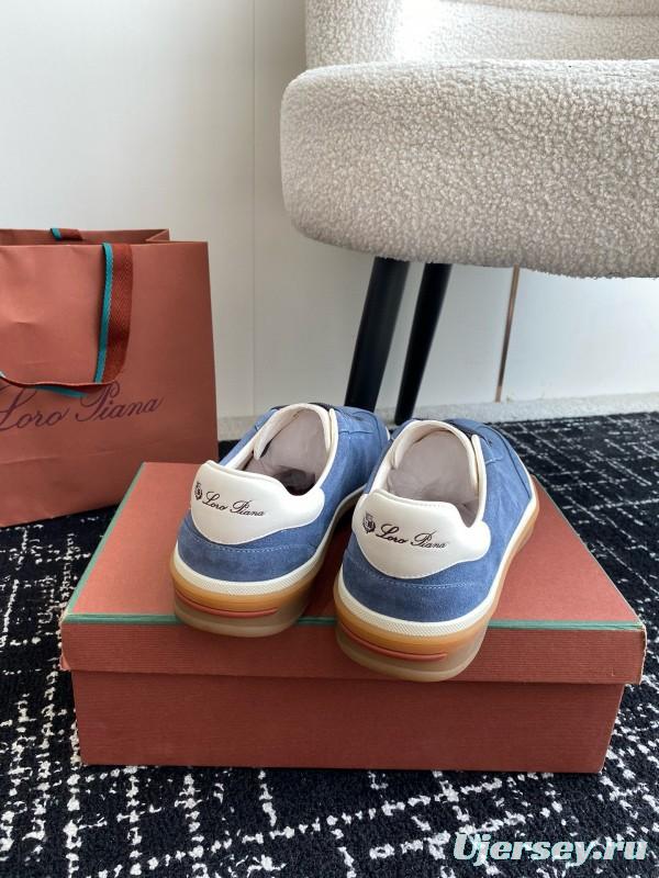 2024 Men Loro Piana Blue Suede Leather Sneakers MJ00320
