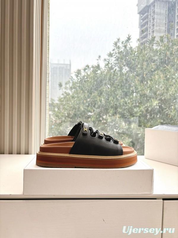 2025 CELINE Black Leather Slippers
