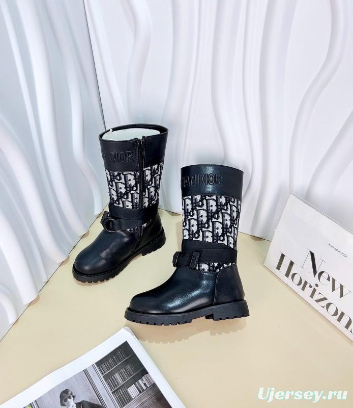 2024 Kids Dior Black Leather Fabric Boots
