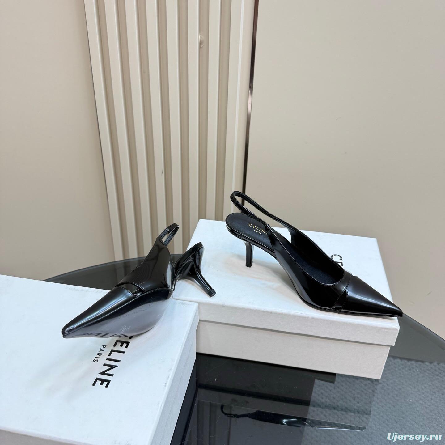 2025 Women CELINE Black Patent Leather Slingback Heels