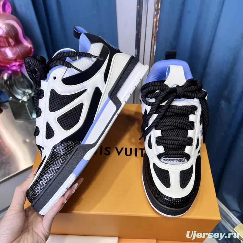 2025 Unisex Louis Vuitton White Black Blue Leather Mesh LV Trainer