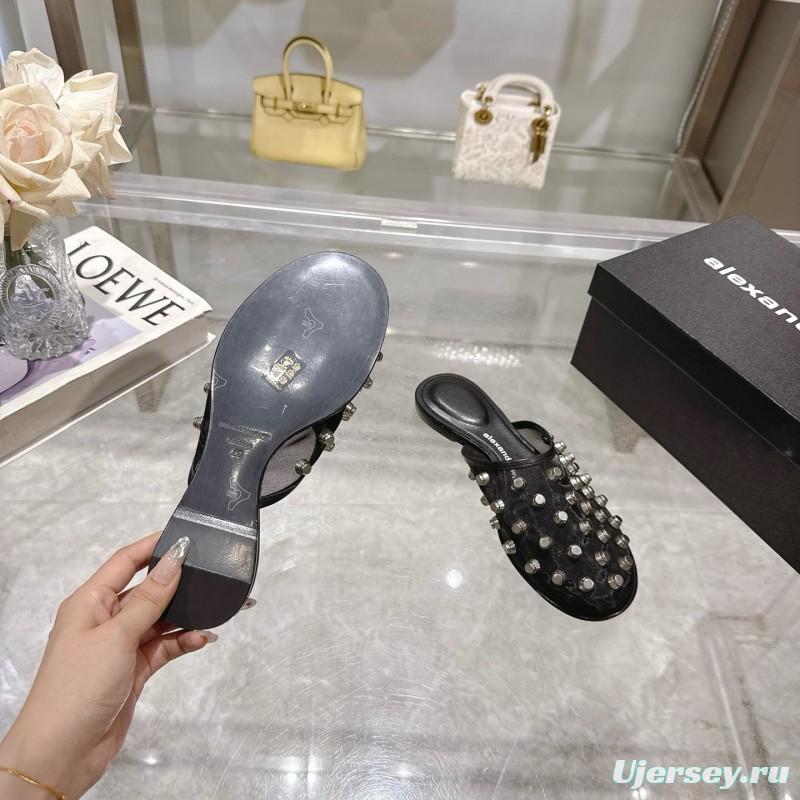 2025 Slippers Alexander Wang Black Leather Studded LY00310