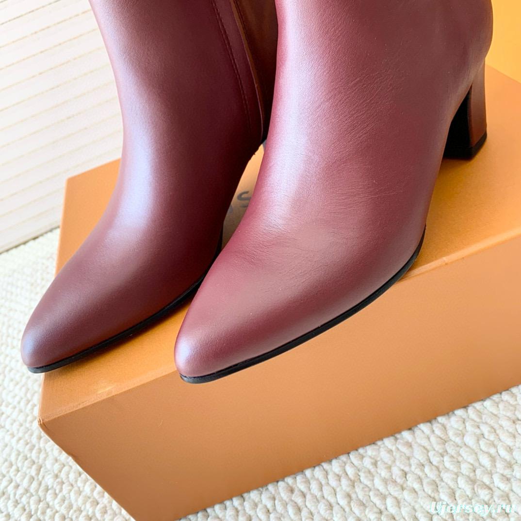 2024 Women Louis Vuitton Burgundy Leather Ankle Boots MJ00410