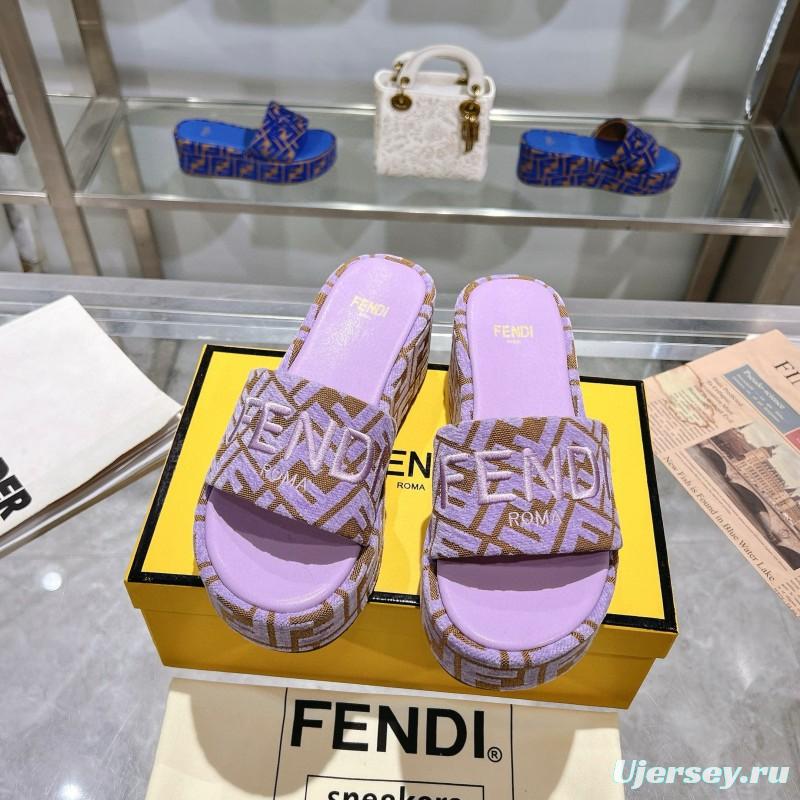 2025 Fendi Lavender Brown Canvas Slippers