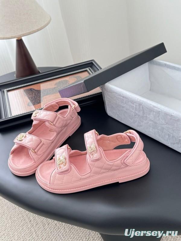 2025 Women Chanel Pink Leather Sandals LY00320