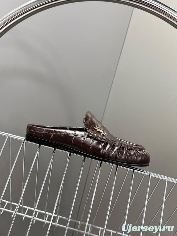 2025 Women Yves Saint Laurent Dark Brown Leather Loafers