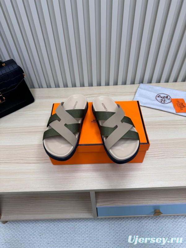 2025 Slippers Hermès Beige Green Rubber Slippers