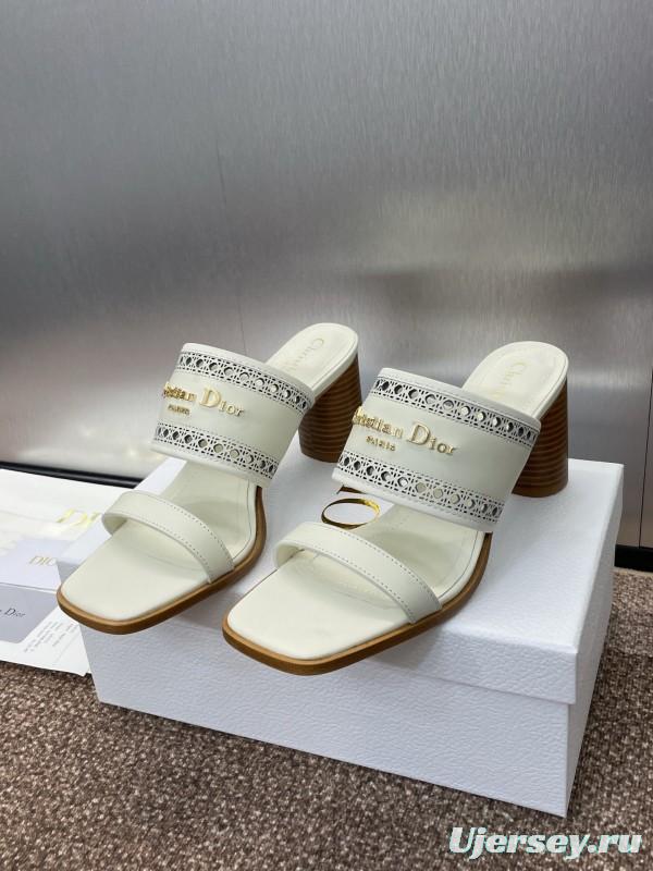 2025 Women Dior White Leather Slide Sandals