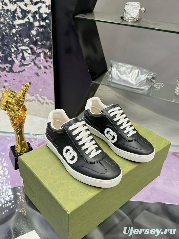 2024 Unisex Gucci Black White Leather Suede Sneakers MJ00310
