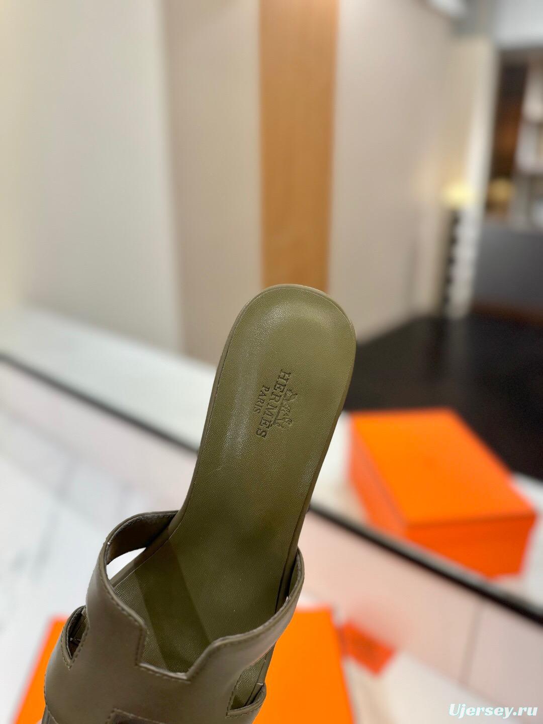2025 Women Hermès Green Leather Sandals