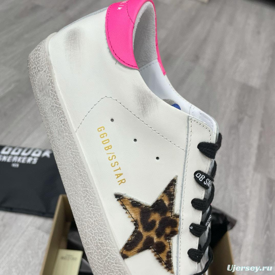 2025 Women GGDB White Pink Leopard Print Leather Sneakers