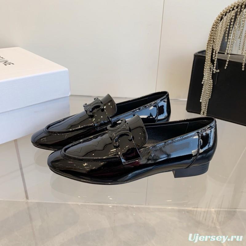 2025 Women CELINE Black Patent Leather Loafers