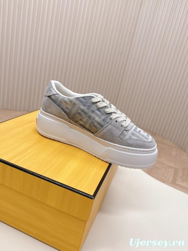 2025 Women Fendi Grey Suede Mesh Sneakers LY00340