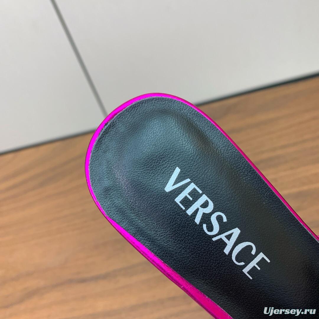 2025 Women VERSACE Pink Leather Slippers