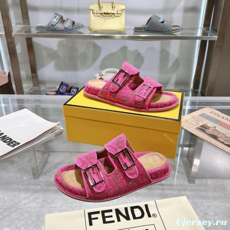2025 Slippers Fendi Pink Jacquard Fabric Flat Buckle MJ00230