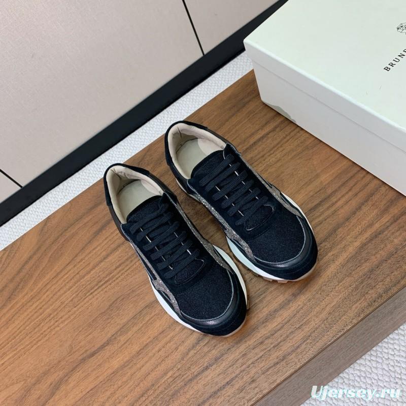 2025 Unisex Brunello Cucinelli Black Brown Suede Leather Sneakers LY