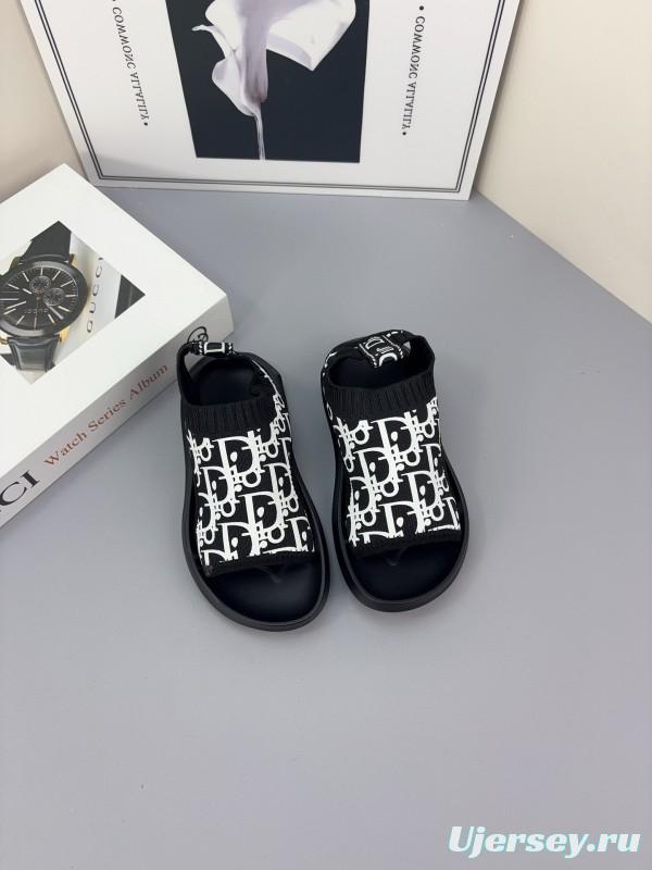2025 Kids Dior Black White Fabric Sandals
