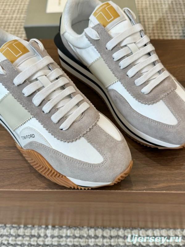 2025 Women TOM FORD White Grey Suede Leather Sneakers LY00360
