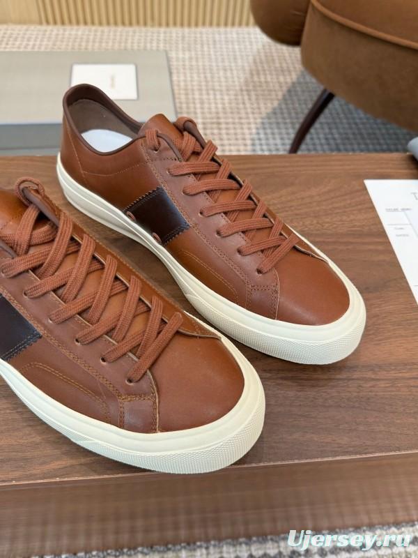 2025 Men TOM FORD Brown Black Leather Sneakers LY00360