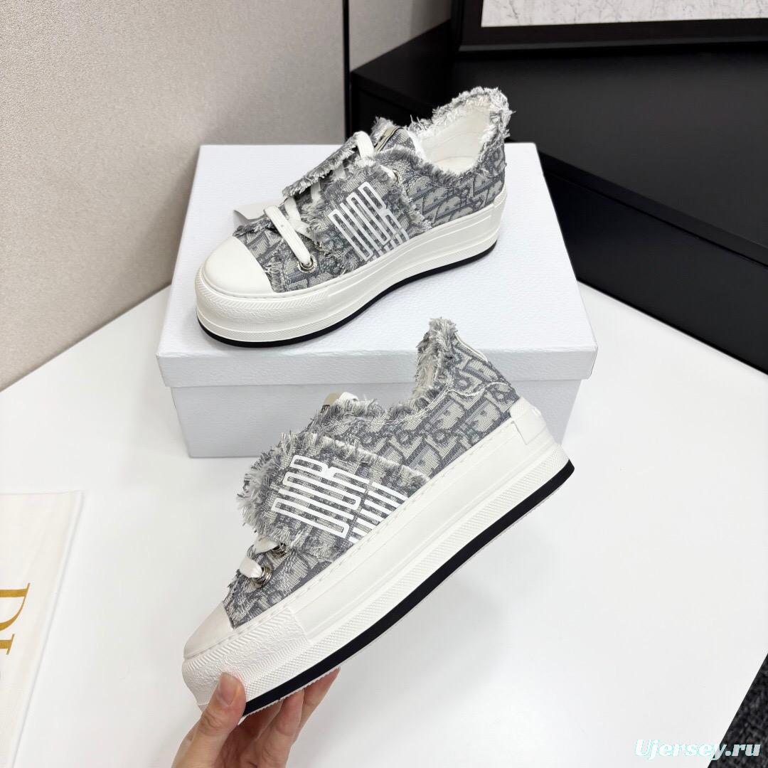 2025 Women Dior Grey Canvas Fur Sneaker LY00300