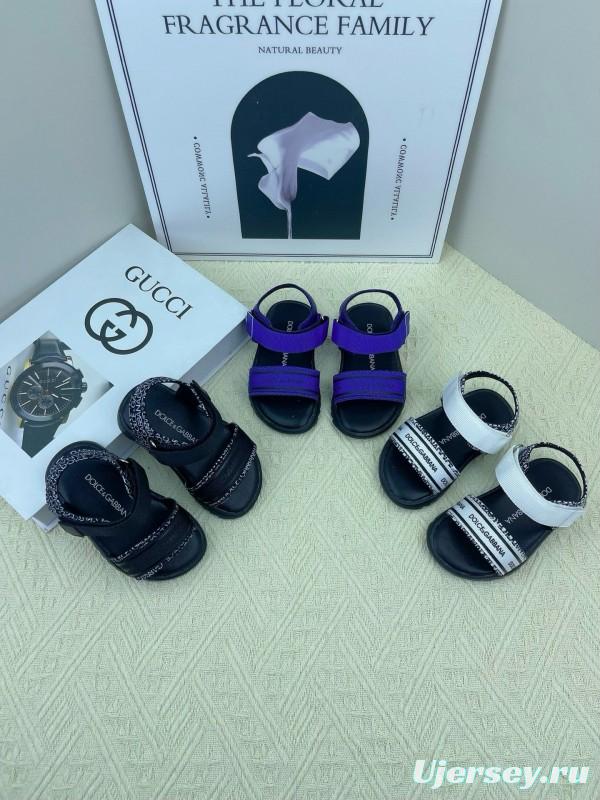 2025 Kids Dolce & Gabbana White Black Purple Leather Sandals