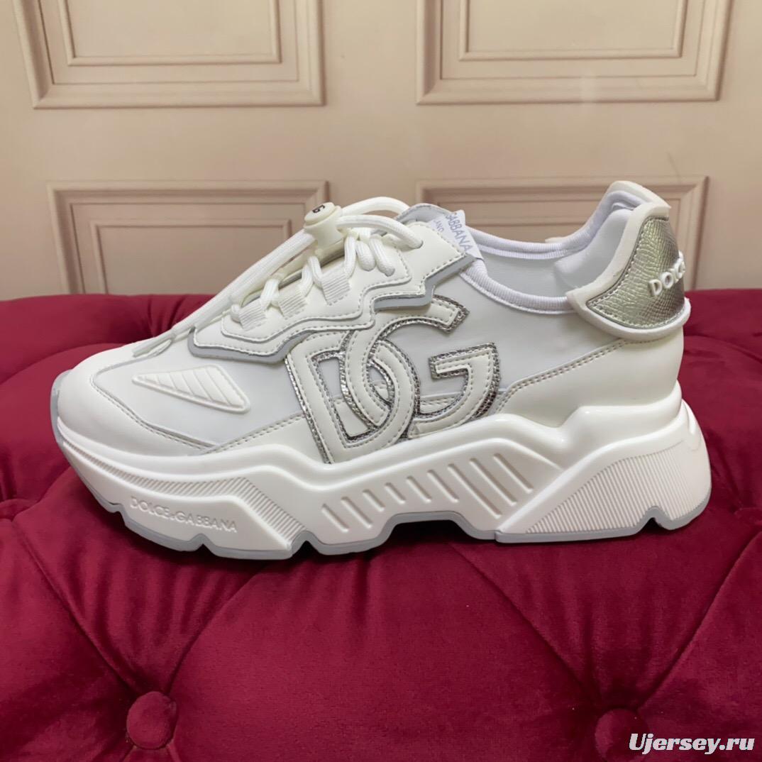 2025 Unisex Dolce & Gabbana White Grey Leather Lycra Sneakers DG Craft LY00330(F)/LY00340(M)