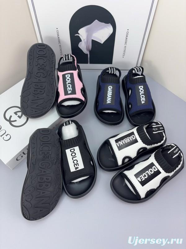 2025 Kids Dolce & Gabbana Pink Black White Knit Sandals