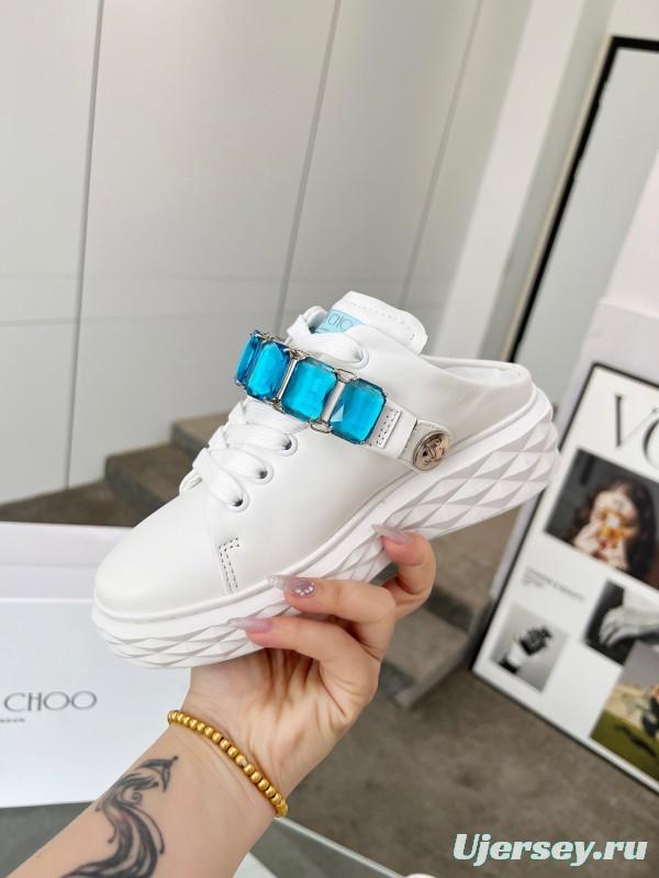 2025 Women Jimmy Choo White Blue Leather Sneakers LY00350