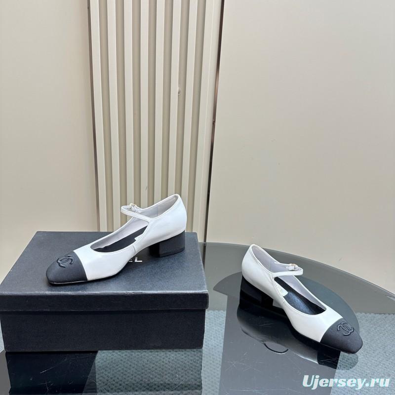 2025 Women Chanel White Black Leather Mary Jane Shoes