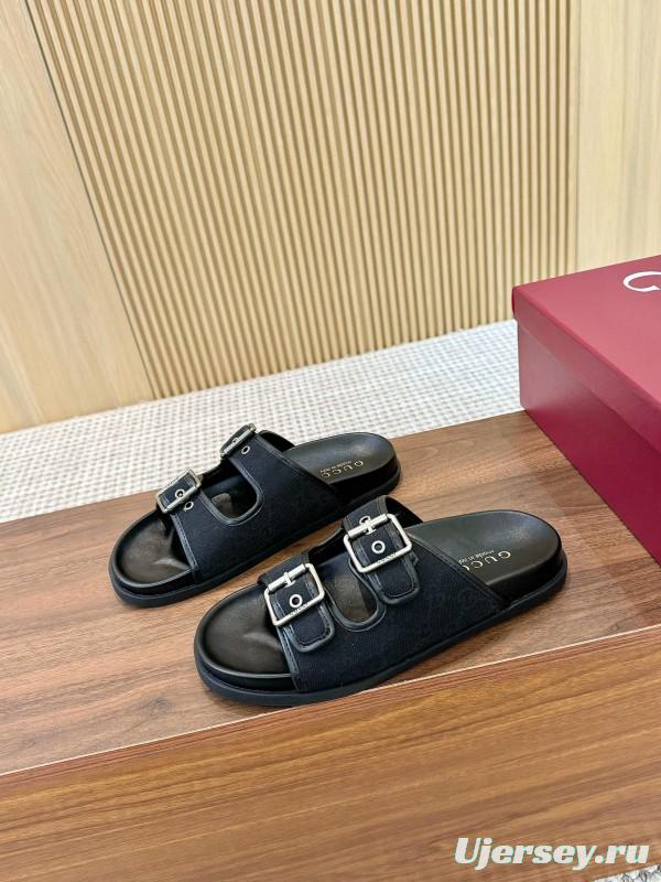 2025 Women Gucci Black Leather Slippers LY00240
