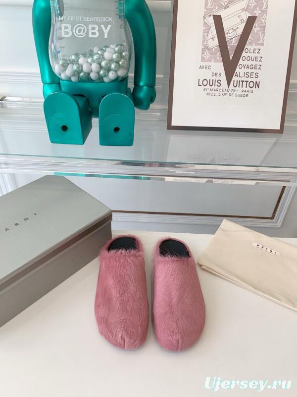 2024 Women Marni Pink Horsehair Slippers MJ00320