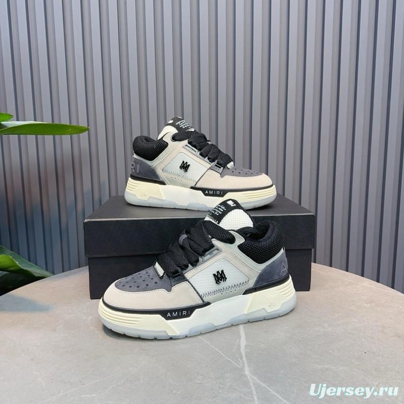 2024 Unisex Amiri Black White Grey Leather Mesh Sneakers MJ00360