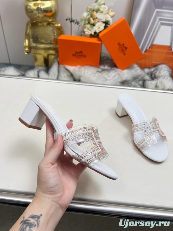 2025 Hermès White Leather Slippers H Pattern MJ00180