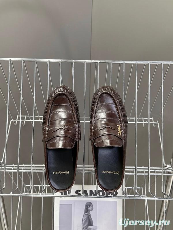 2025 Women Yves Saint Laurent Dark Brown Leather Loafers