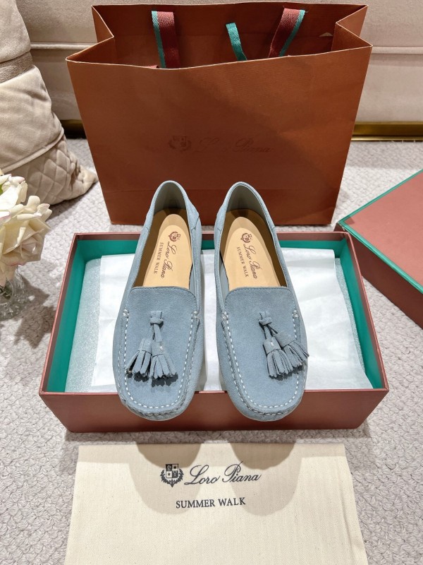 2025 Women Le Parmentier Blue Suede Loafers Tassel LY00291