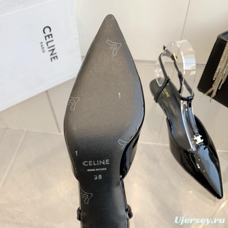 2025 Women Celine Black Patent Leather Slingback TRIOMPHE KFY00300