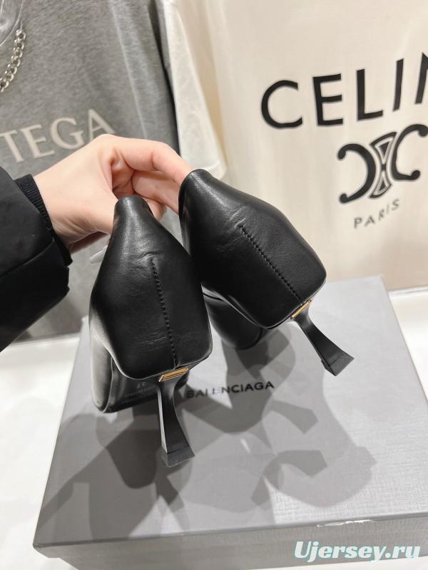 2025 Women Balenciaga Black Leather High Heel Shoes