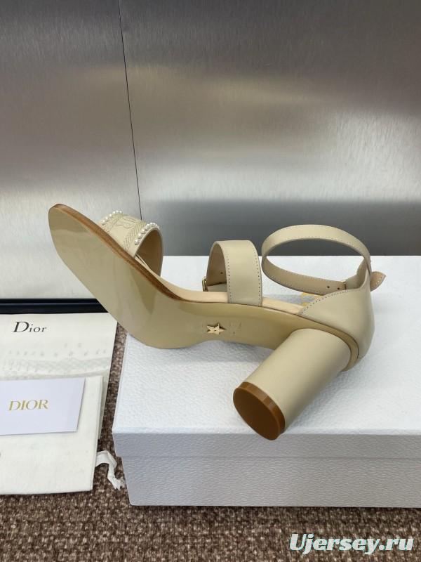 2025 Women Dior Beige Leather Embroidered Sandals
