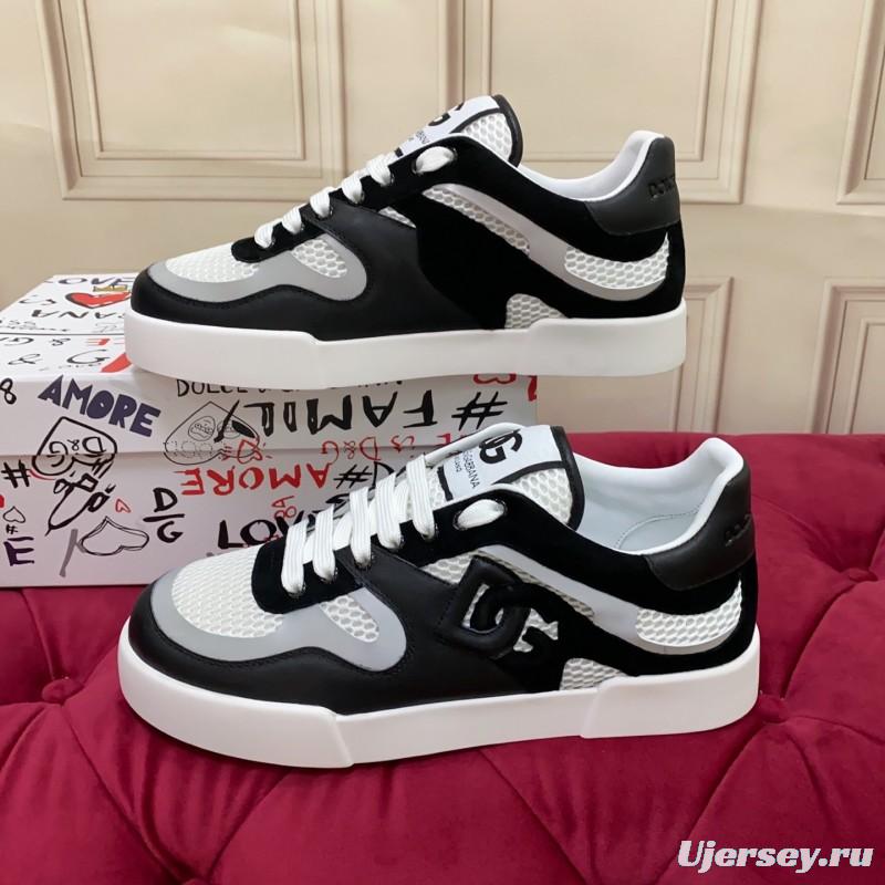 2025 Unisex Dolce & Gabbana Black White Mesh Leather Sneakers