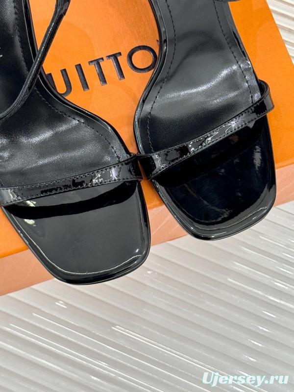 2025 Women Louis Vuitton Black Leather High Heel Sandals