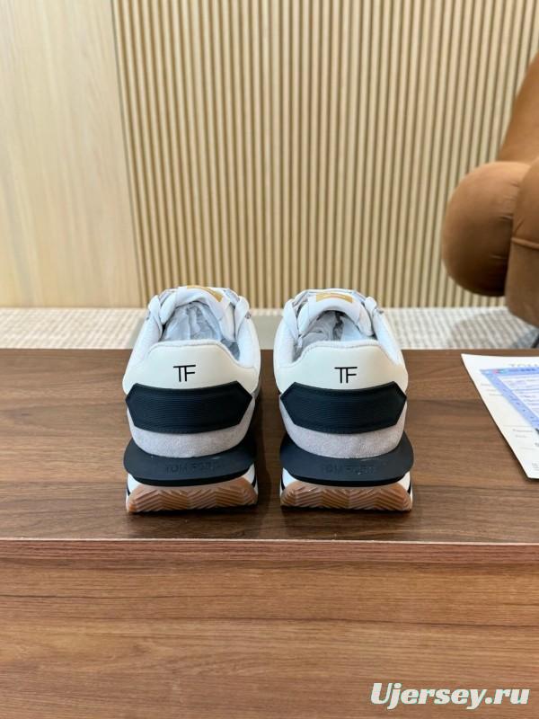 2025 Women TOM FORD White Grey Suede Leather Sneakers LY00360