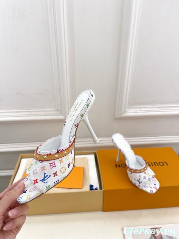 2025 Women Louis Vuitton Multicolor Leather High Heel Sandals MJ00290