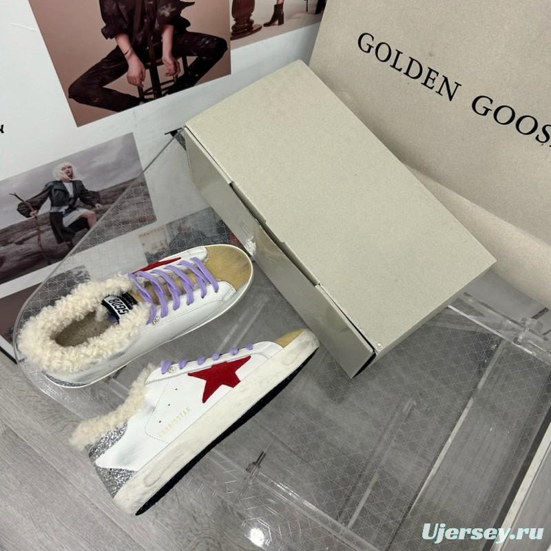 2025 Women GGDB White Red Shearling Leather Sneakers