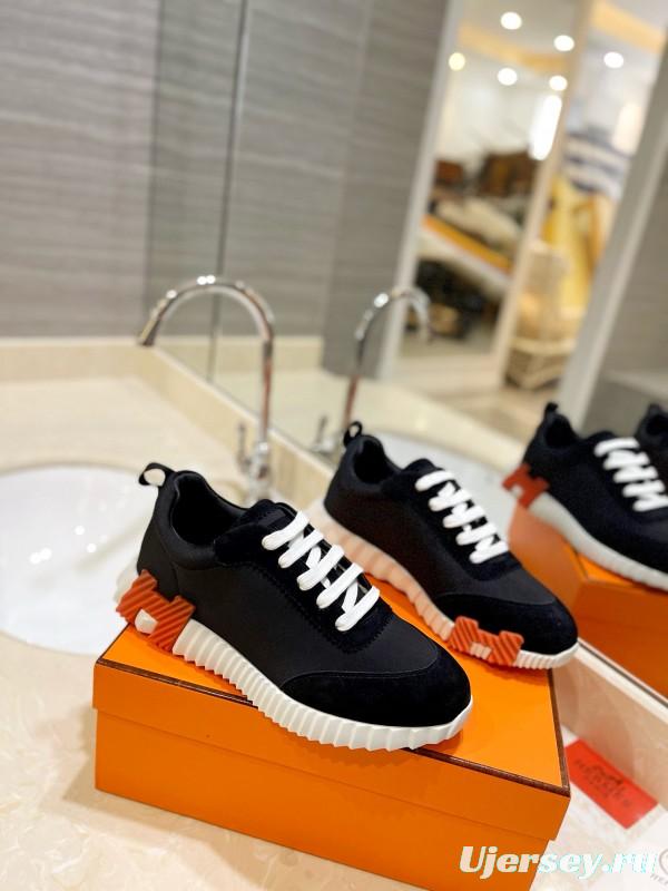 2024 Unisex Hermès Black Orange Imported Silk Calfskin Sneakers MJ00320