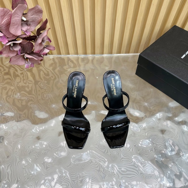 2025 Women Yves Saint Laurent Black Patent Leather High Heel Sandals MJ00310