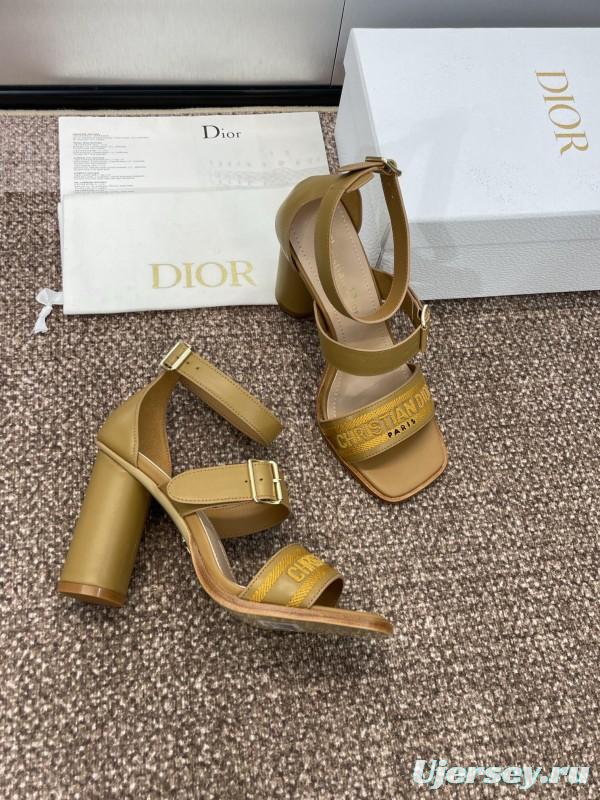 2025 Women Dior Yellow Leather Embroidered High Heel Sandals