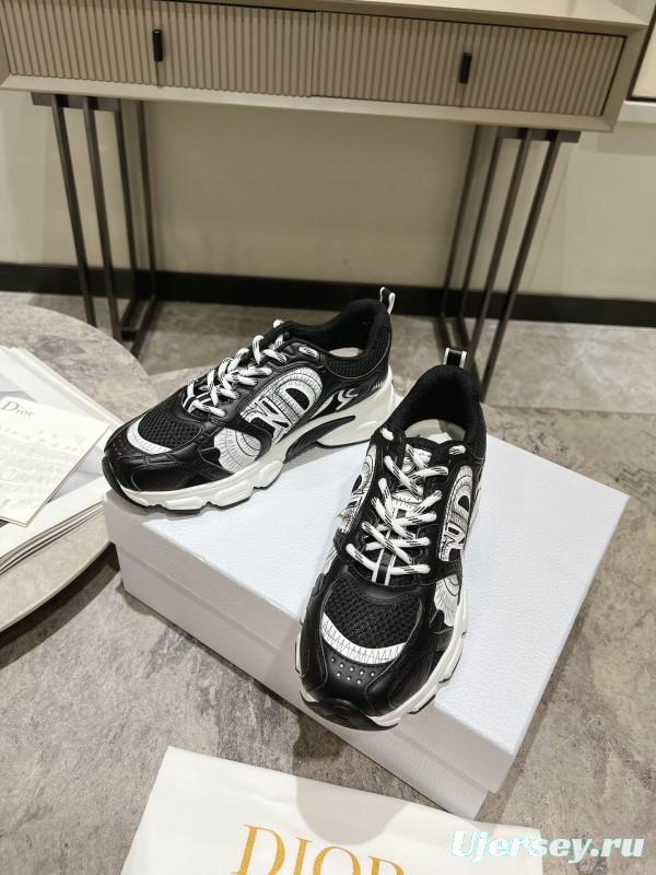 2025 Women Dior Black Leather Mesh Sneakers