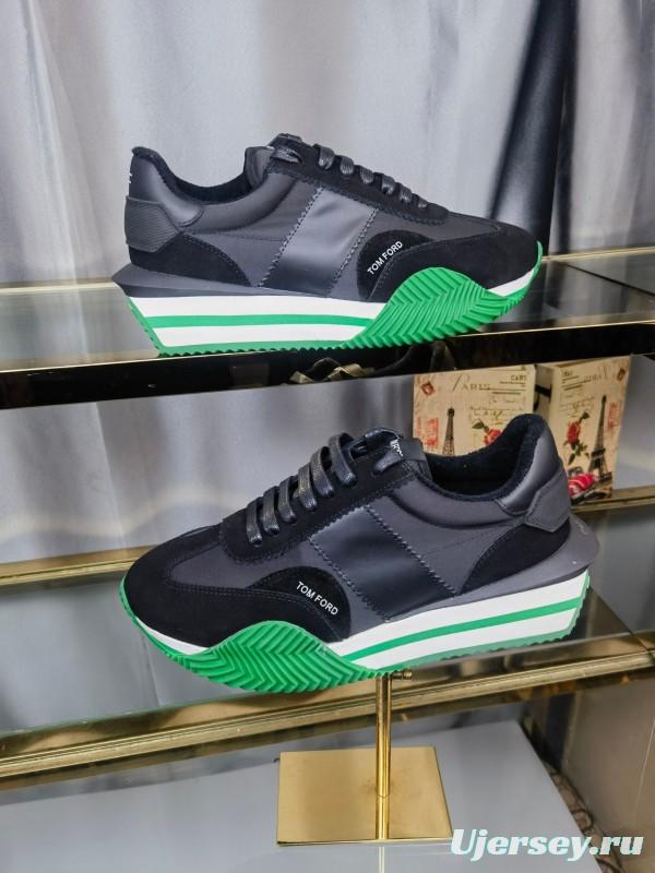 2025 Unisex TOM FORD Black Green Leather Suede Sneakers LY00360(F)/LY00370(M)